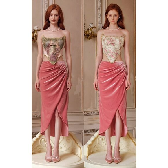 LACEMADE Velvet Rose Petal himekaji hime gyaru wrap skirt size L - Picture 3 of 7